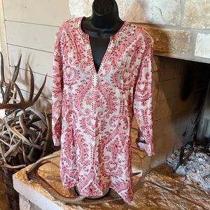 Sigrid Olsen signature size large red embroidery work with sequins long sleeve